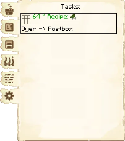 Tasks tab of the Dyer's Hut it's GUI