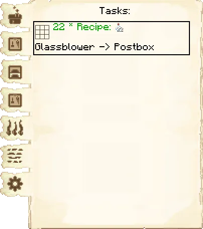 Tasks tab of the Glassblower's Hut it's GUI