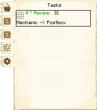 Tasks tab of the Mechanic's Hut it's GUI