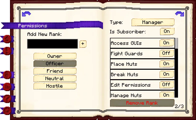 Townhall permissions tab of the Town Hall it's GUI