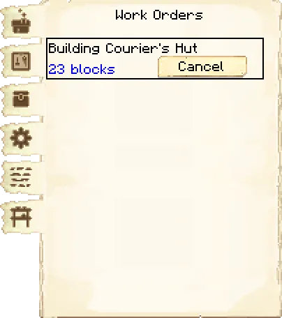 Work orders tab of the Builder's Hut it's GUI