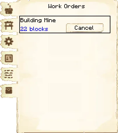 Work orders tab of the Builder's Hut it's GUI